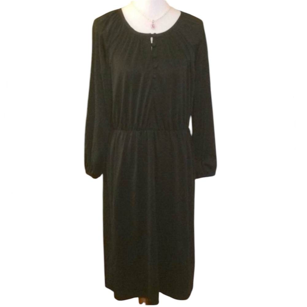 Vintage Montgomery Ward Classic Long Balloon Sleeve Black Dress, [Size 16]